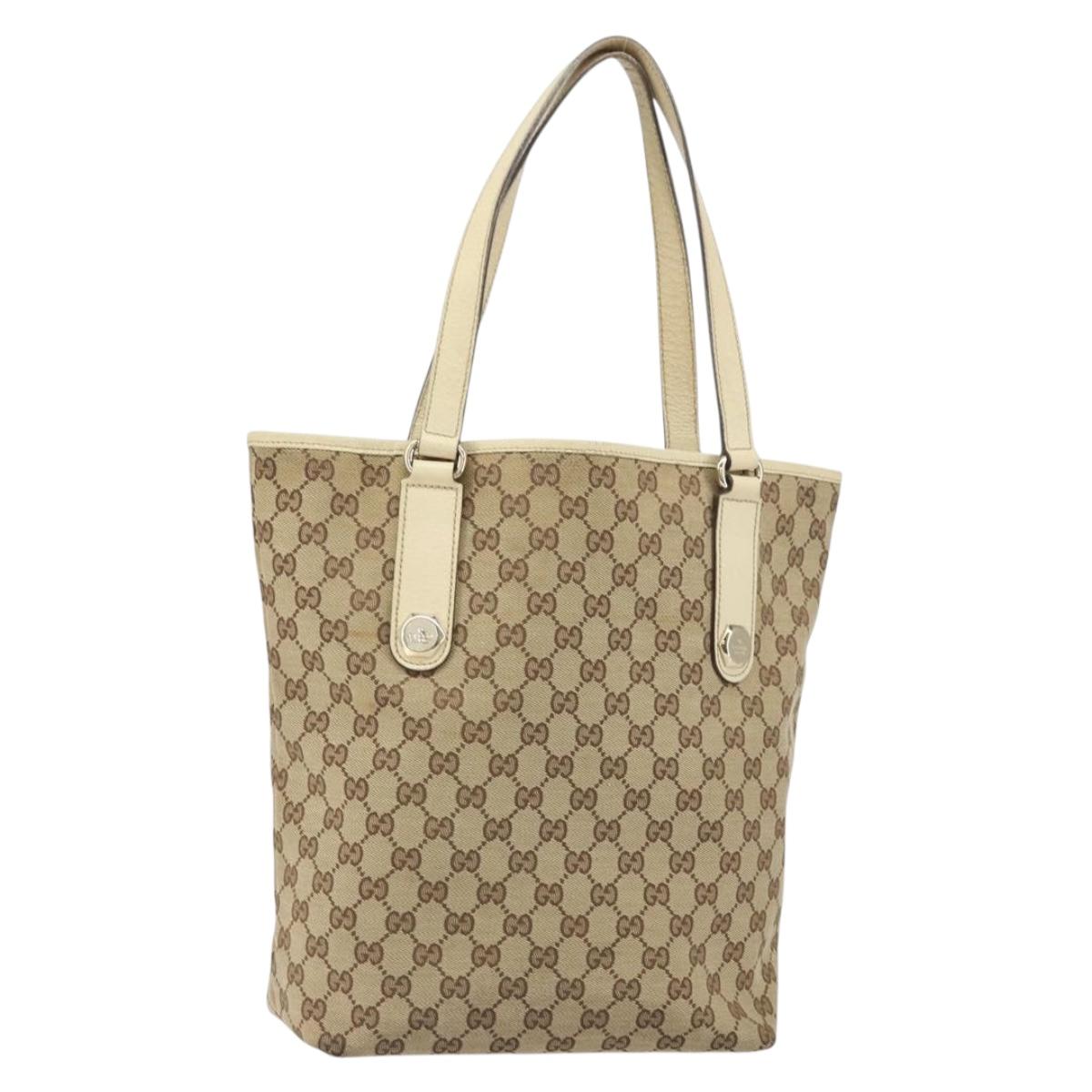 GUCCI GG Canvas Tote Bag Beige Gold 153009 Auth 156163