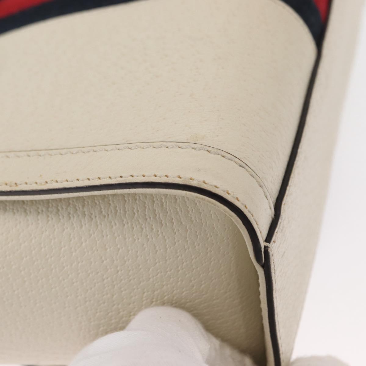 GUCCI Sherry Line Ophidia Hand Bag Leather 2way White Gold 547551 Auth 156169