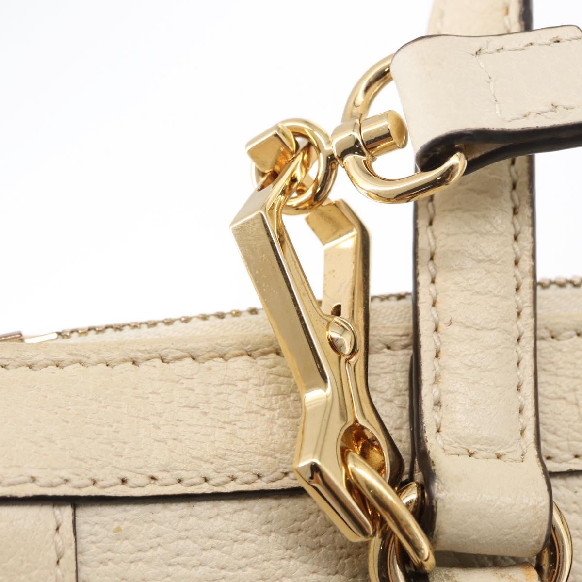 GUCCI Sherry Line Ophidia Hand Bag Leather 2way White Gold 547551 Auth 156169