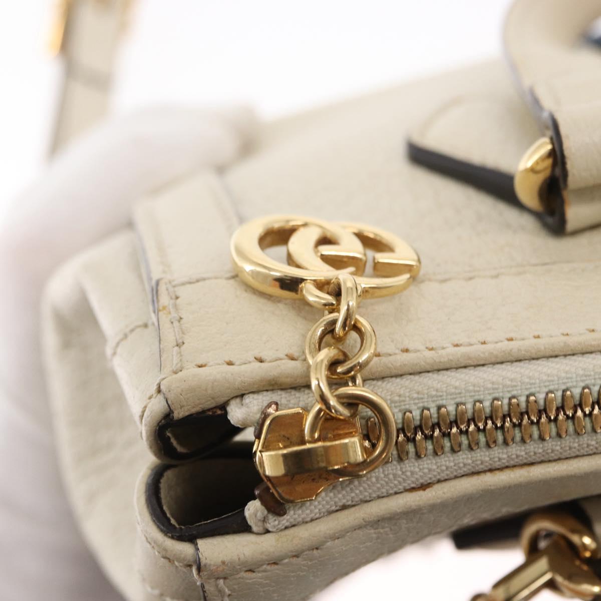 GUCCI Sherry Line Ophidia Hand Bag Leather 2way White Gold 547551 Auth 156169
