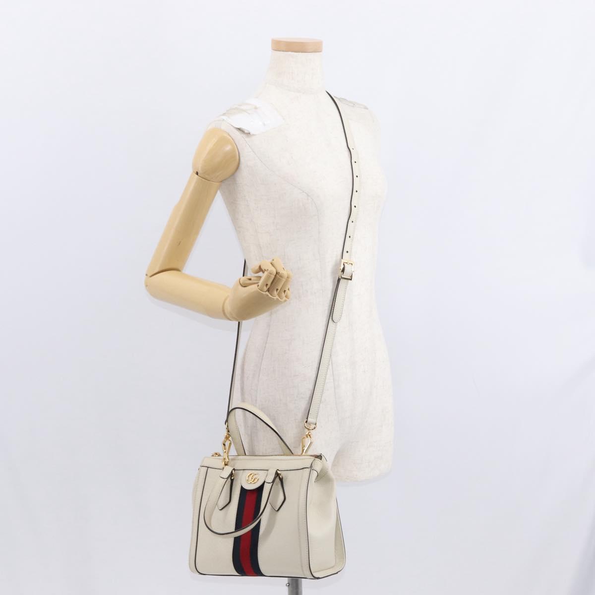 GUCCI Sherry Line Ophidia Hand Bag Leather 2way White Gold 547551 Auth 156169