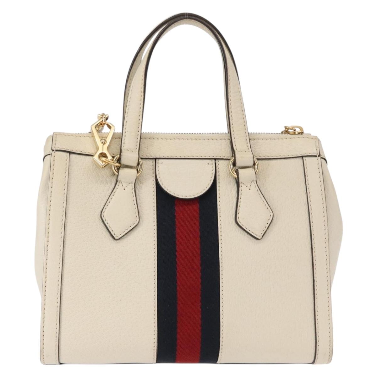 GUCCI Sherry Line Ophidia Hand Bag Leather 2way White Gold 547551 Auth 156169