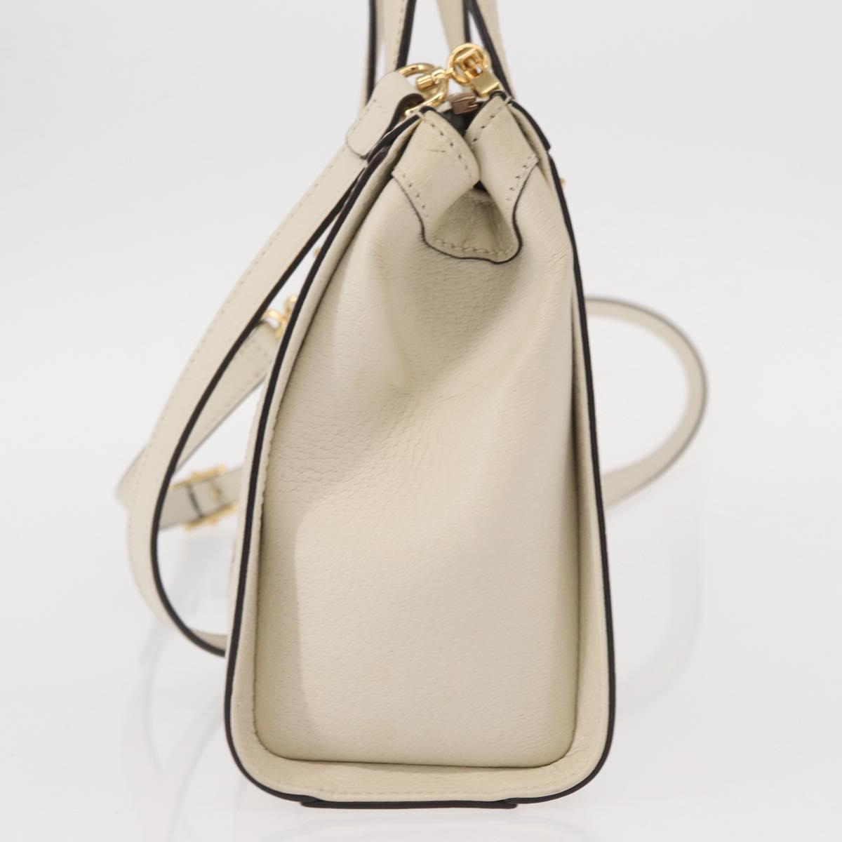 GUCCI Sherry Line Ophidia Hand Bag Leather 2way White Gold 547551 Auth 156169