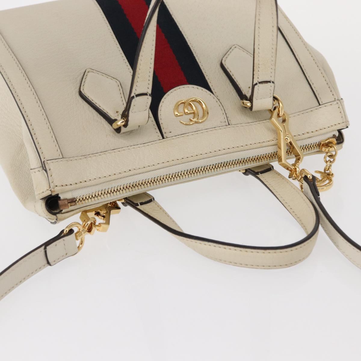 GUCCI Sherry Line Ophidia Hand Bag Leather 2way White Gold 547551 Auth 156169