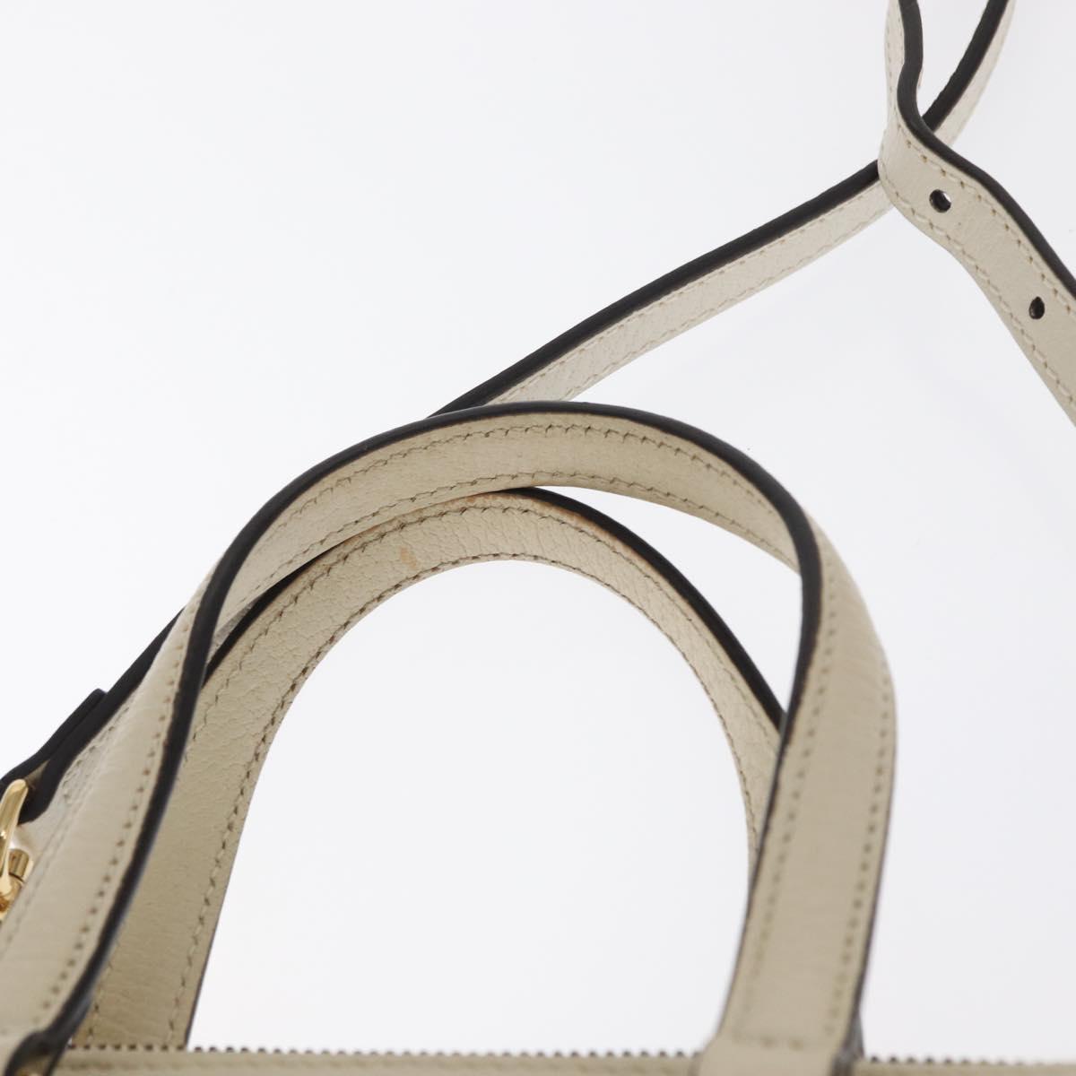 GUCCI Sherry Line Ophidia Hand Bag Leather 2way White Gold 547551 Auth 156169