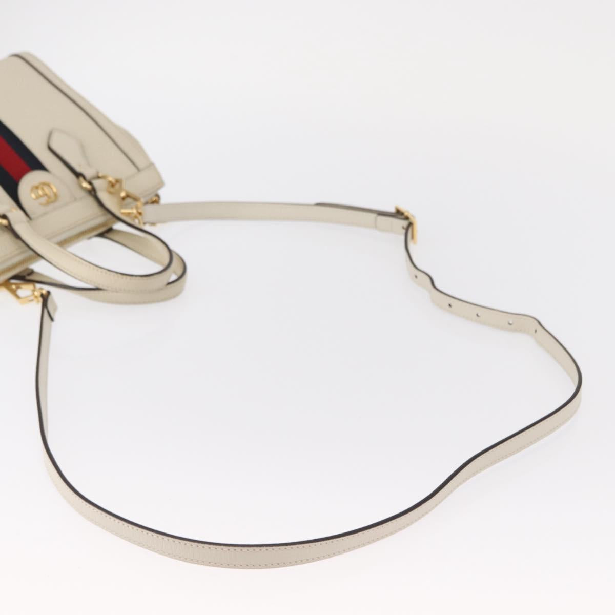 GUCCI Sherry Line Ophidia Hand Bag Leather 2way White Gold 547551 Auth 156169