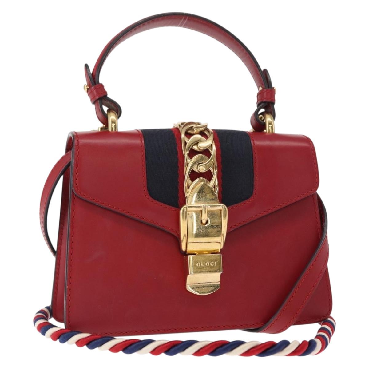 GUCCI Silvi Sherry Line Hand Bag Leather 2way Red Gold 470270 Auth 156170