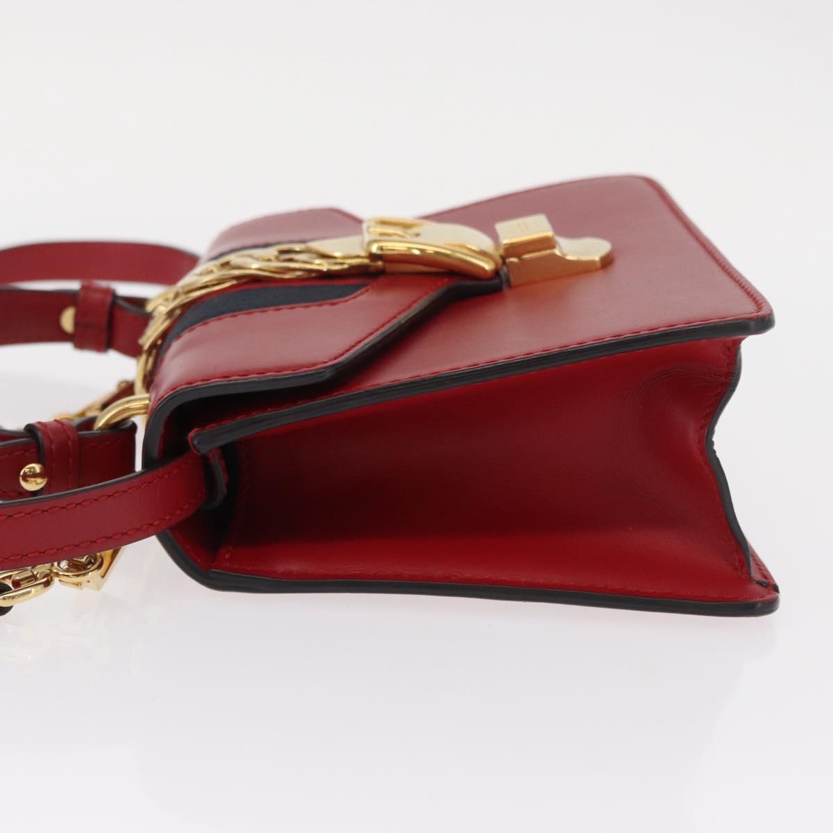 GUCCI Silvi Sherry Line Hand Bag Leather 2way Red Gold 470270 Auth 156170