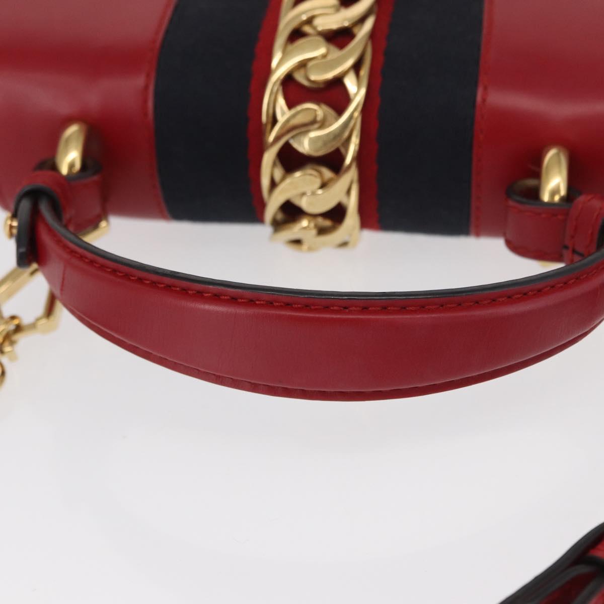 GUCCI Silvi Sherry Line Hand Bag Leather 2way Red Gold 470270 Auth 156170