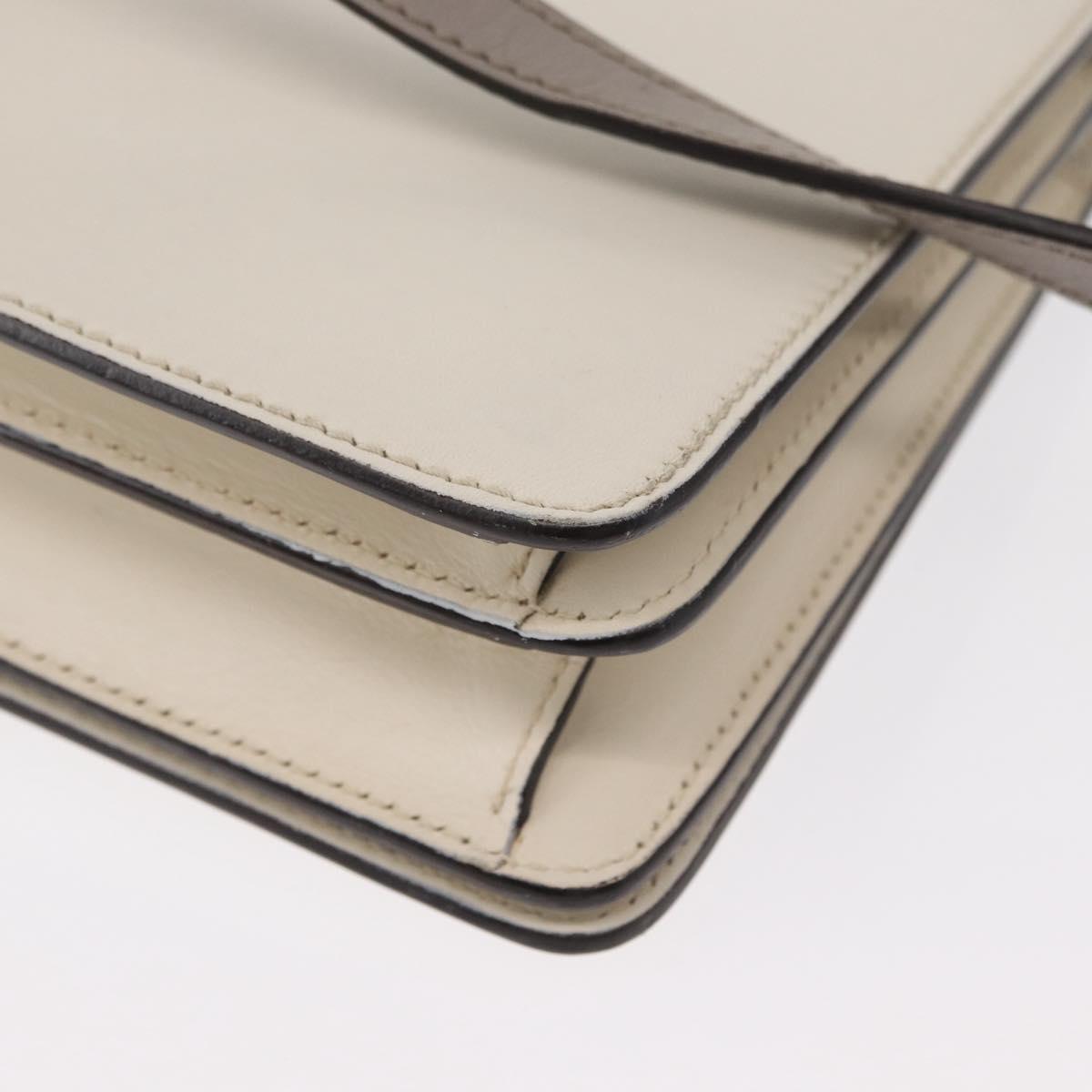 GUCCI Bamboo Shoulder Bag Leather White Silver 370817 Auth 156171