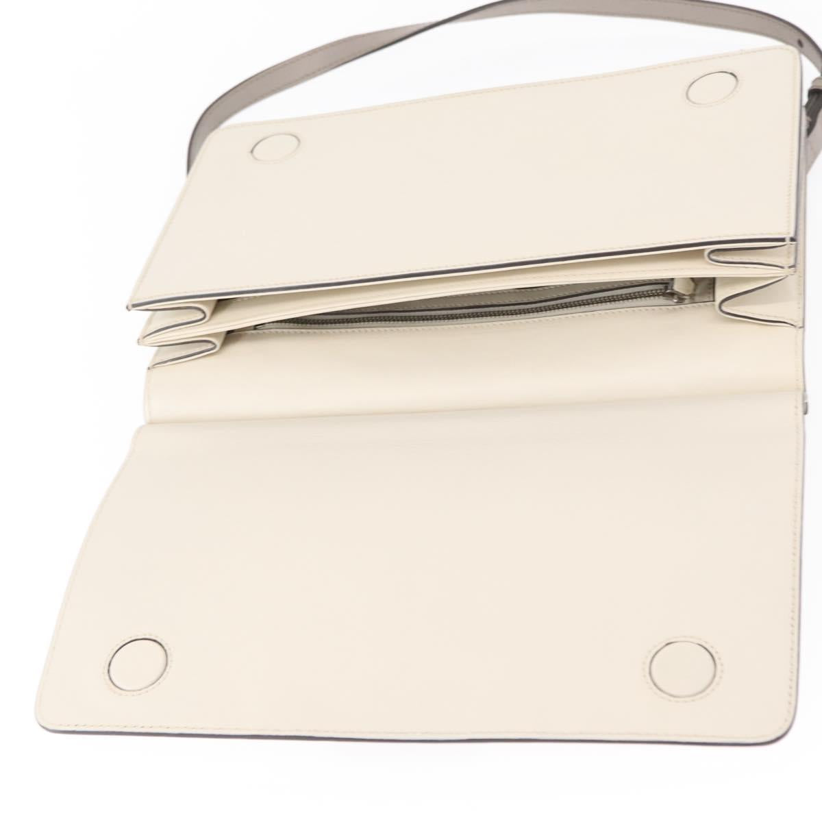 GUCCI Bamboo Shoulder Bag Leather White Silver 370817 Auth 156171