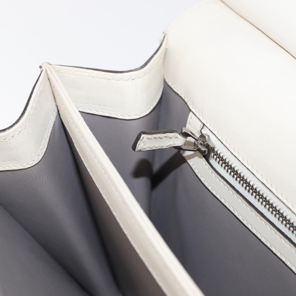 GUCCI Bamboo Shoulder Bag Leather White Silver 370817 Auth 156171