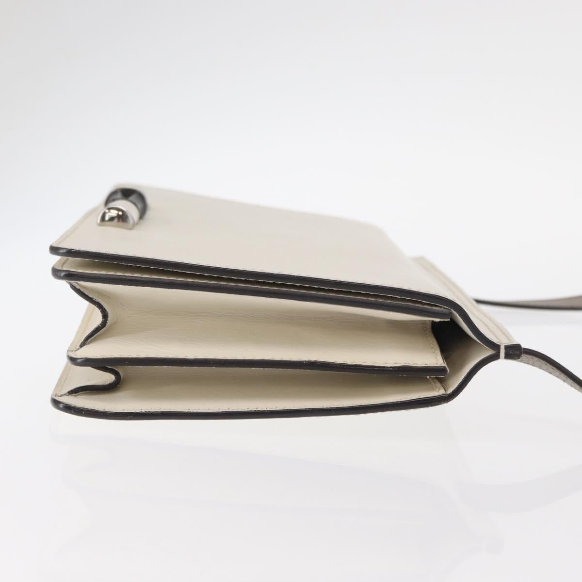 GUCCI Bamboo Shoulder Bag Leather White Silver 370817 Auth 156171