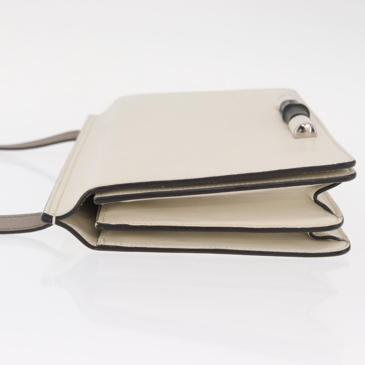 GUCCI Bamboo Shoulder Bag Leather White Silver 370817 Auth 156171