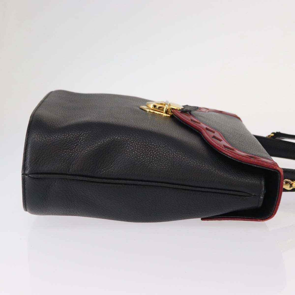 SAINT LAURENT Hand Bag Leather 2way Black Gold Auth 156174