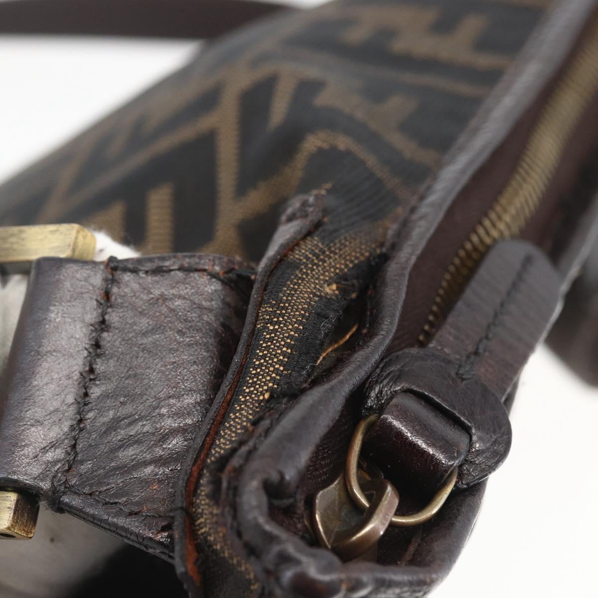 FENDI Zucca Canvas Shoulder Bag Black Brown gold Auth 156175