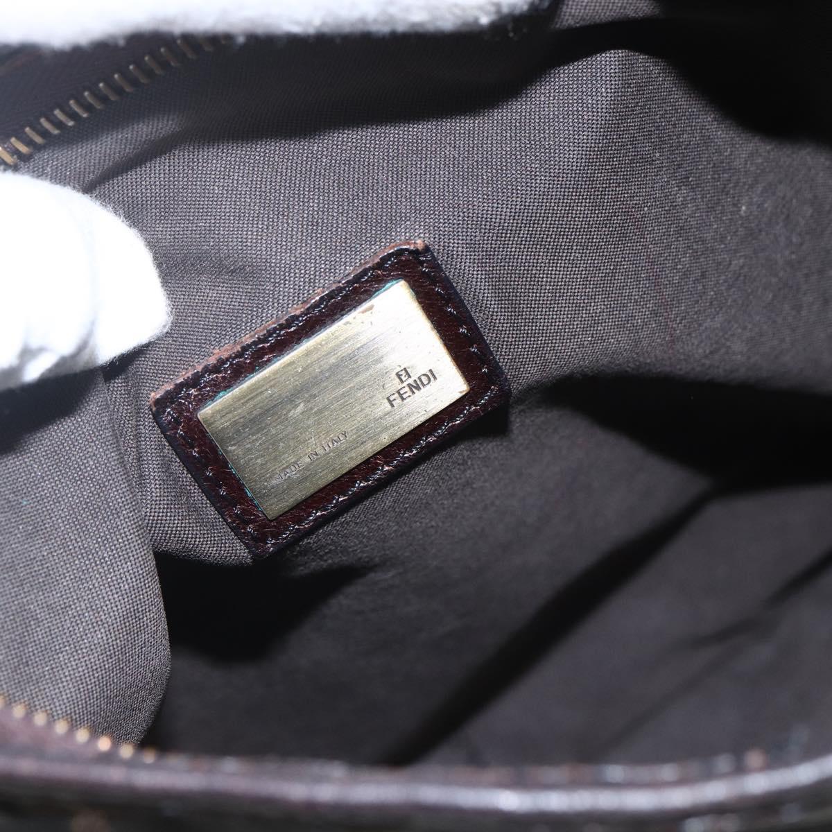 FENDI Zucca Canvas Shoulder Bag Black Brown gold Auth 156175