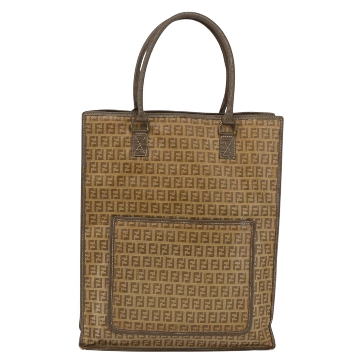 FENDI Zucchino Canvas Tote Bag PVC Beige Auth 156176
