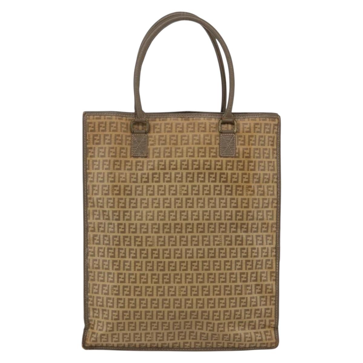 FENDI Zucchino Canvas Tote Bag PVC Beige Auth 156176