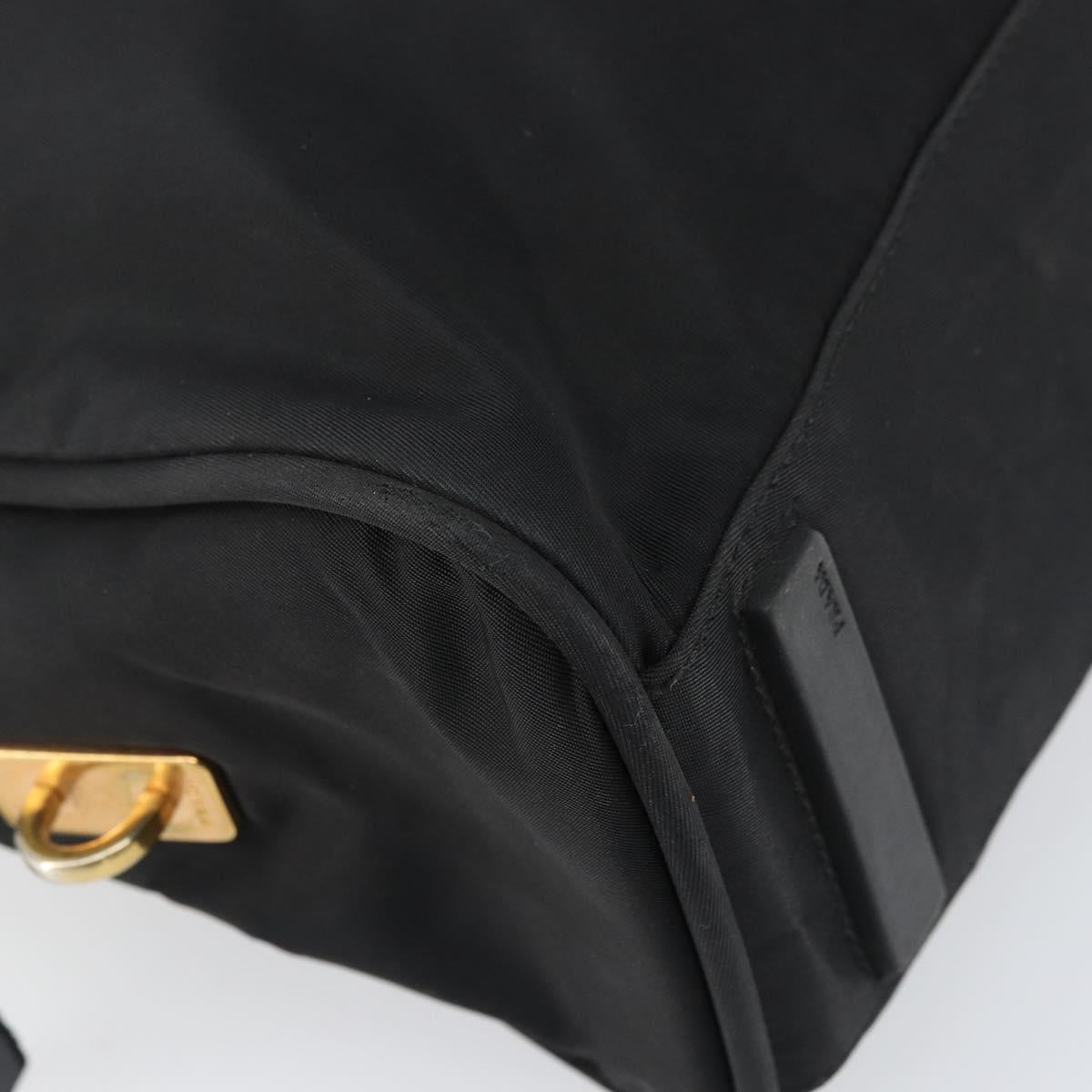 PRADA Tote Bag Nylon Black Gold Auth 156177