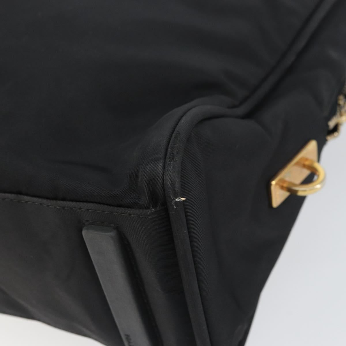 PRADA Tote Bag Nylon Black Gold Auth 156177