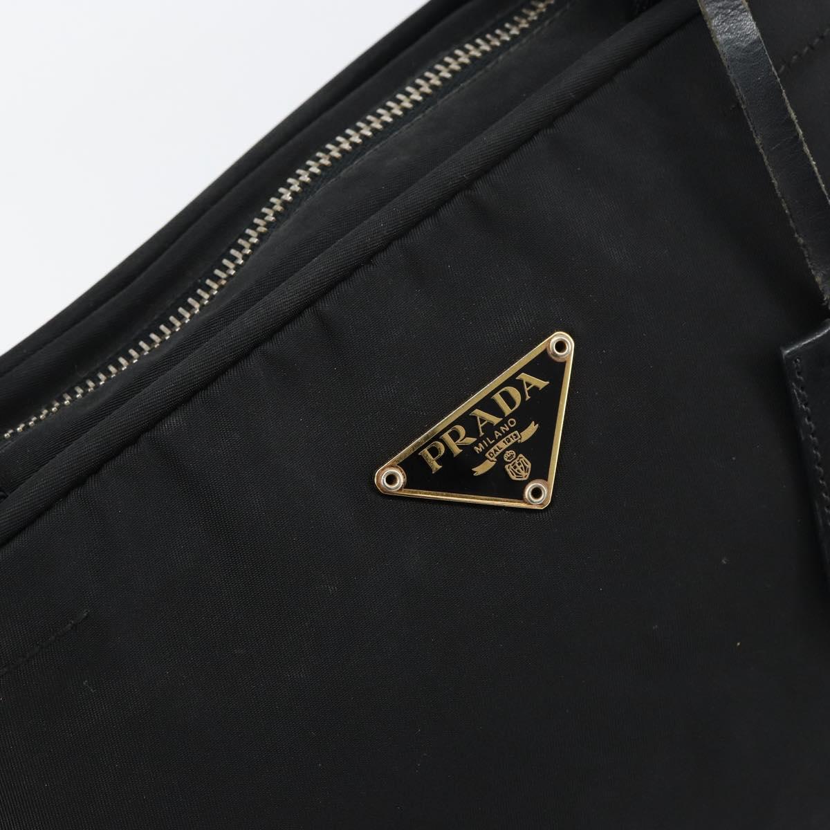 PRADA Tote Bag Nylon Black Gold Auth 156177