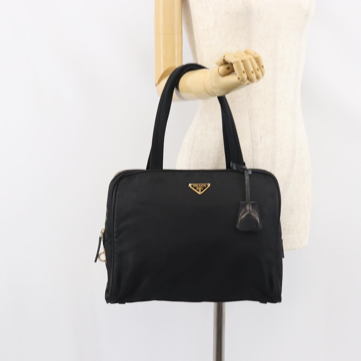 PRADA Tote Bag Nylon Black Gold Auth 156177