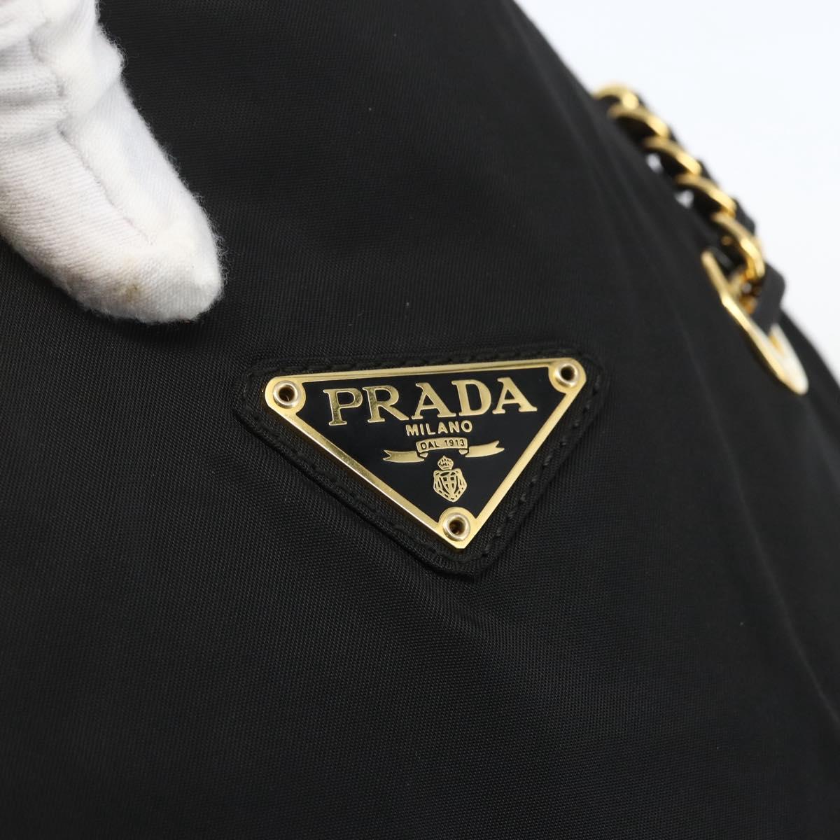 PRADA Chain Shoulder Bag Nylon Black Gold Auth 156178V