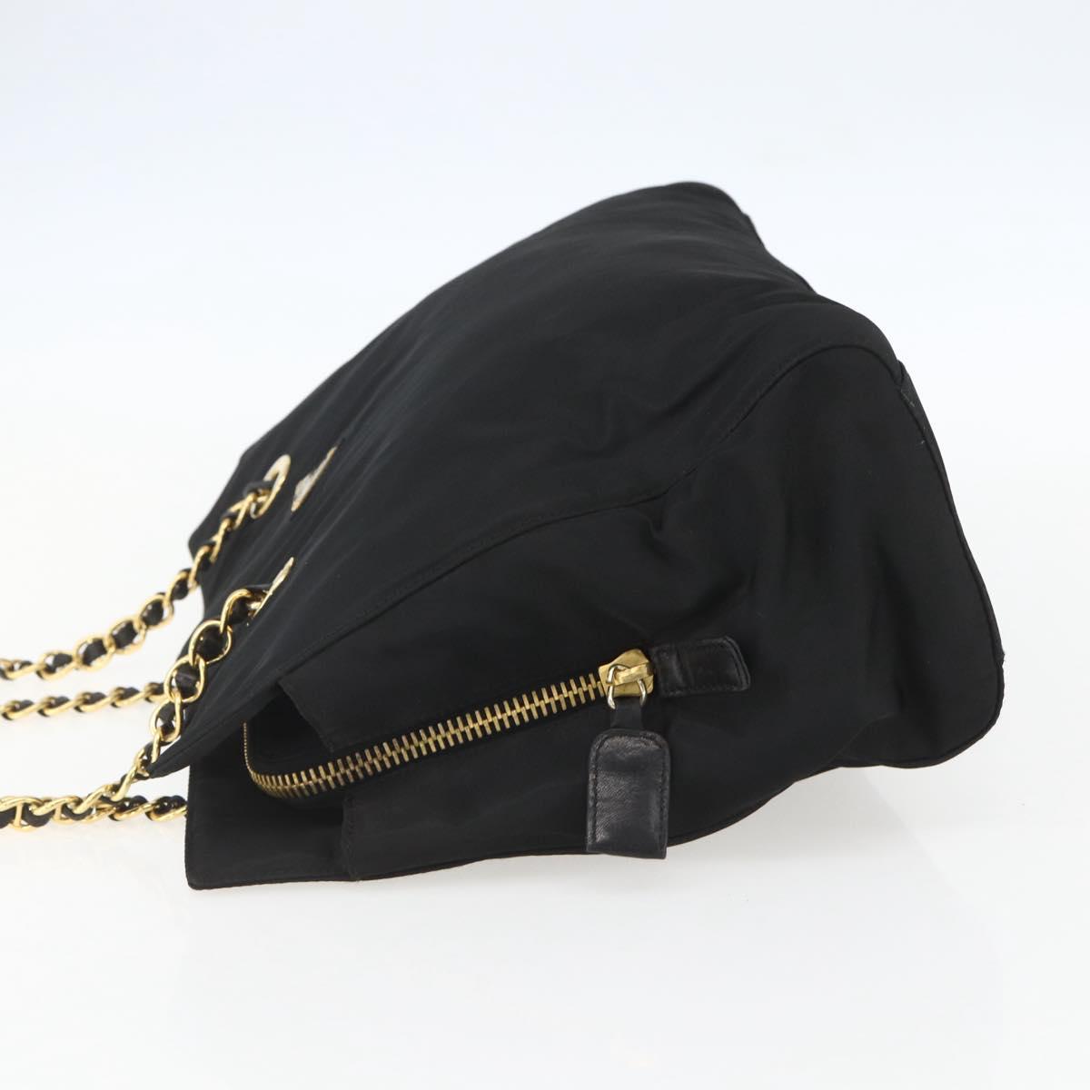 PRADA Chain Shoulder Bag Nylon Black Gold Auth 156178V