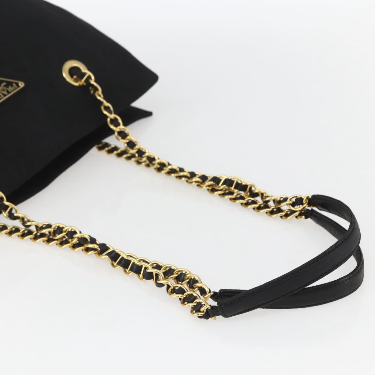 PRADA Chain Shoulder Bag Nylon Black Gold Auth 156178V