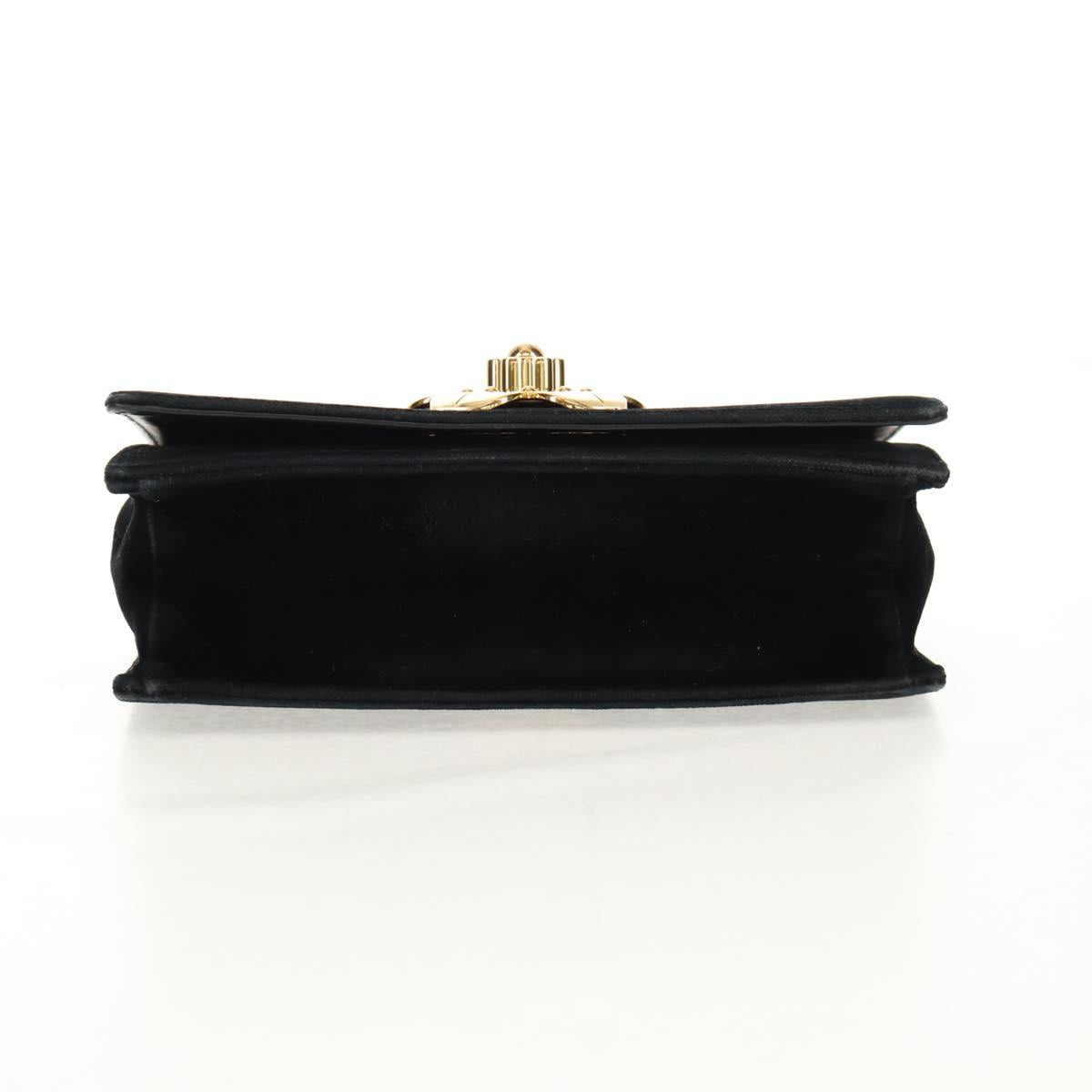 PRADA Chain Shoulder Bag Velor Black Silver Auth 156179V