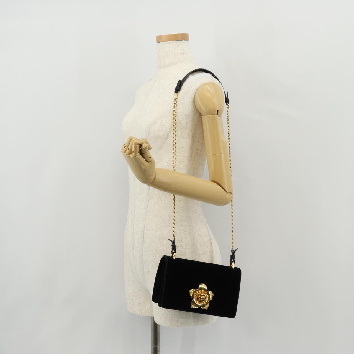 PRADA Chain Shoulder Bag Velor Black Silver Auth 156179V