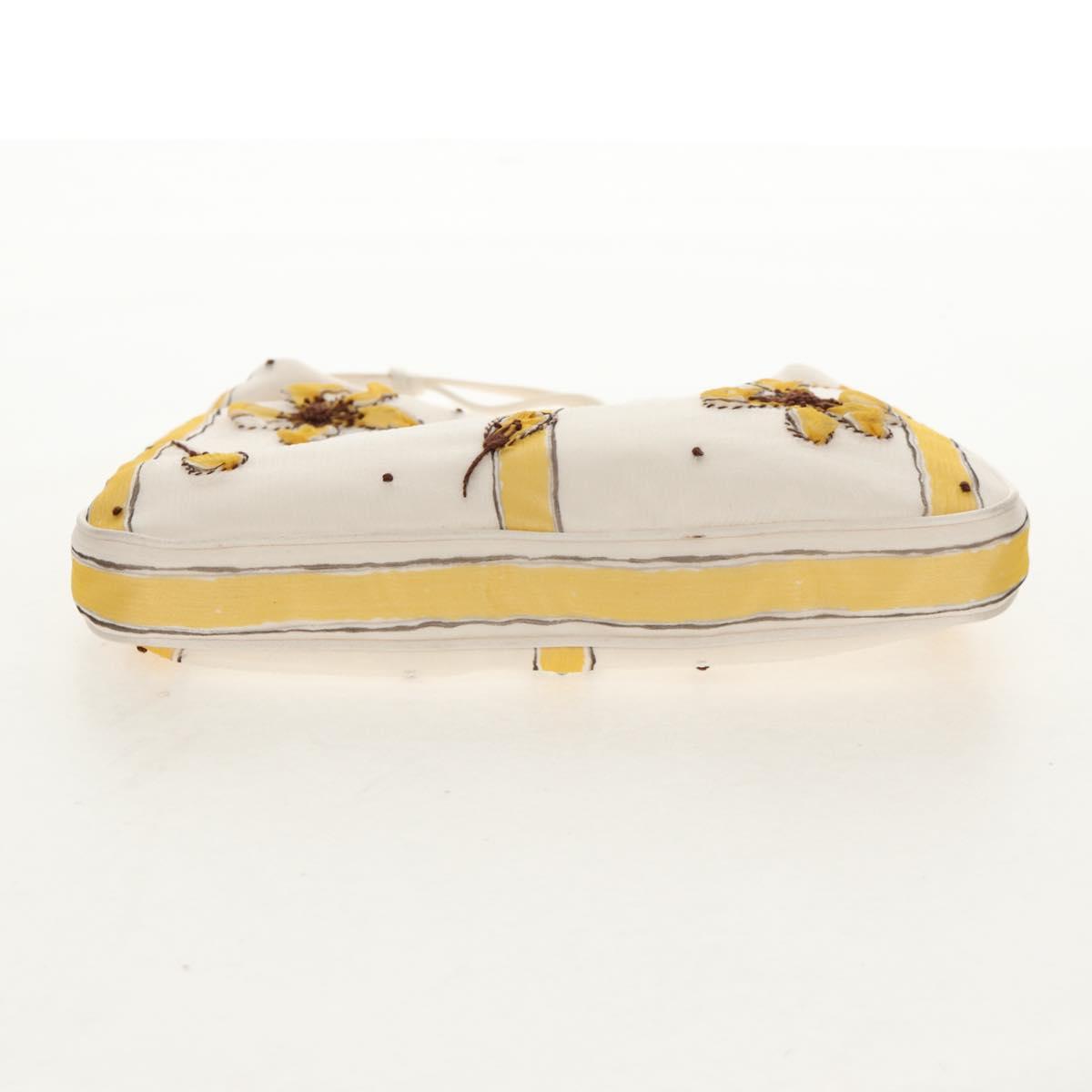 PRADA Chiffon Anemone Chain Shoulder Bag Silk White Auth 156180V