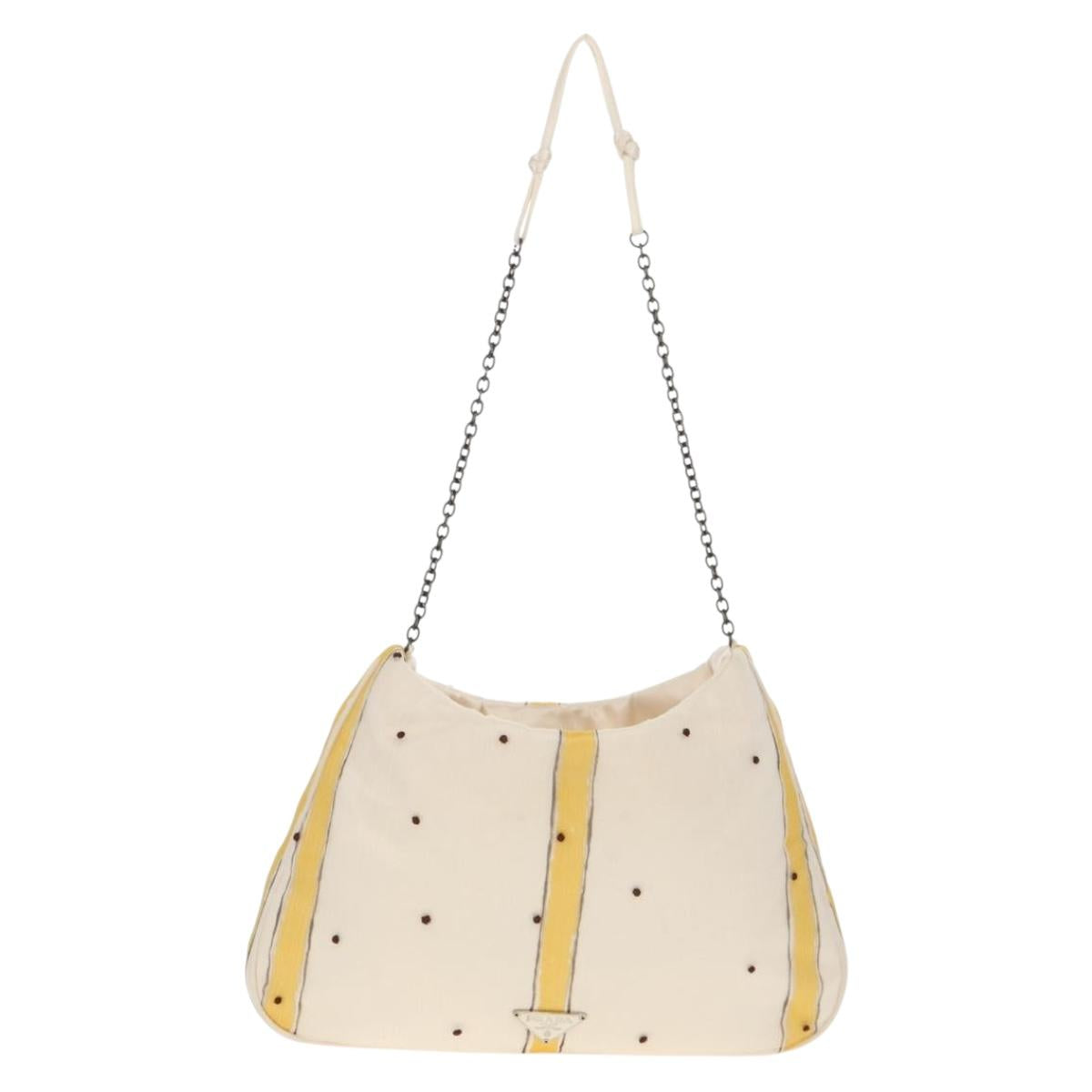 PRADA Chiffon Anemone Chain Shoulder Bag Silk White Auth 156180V