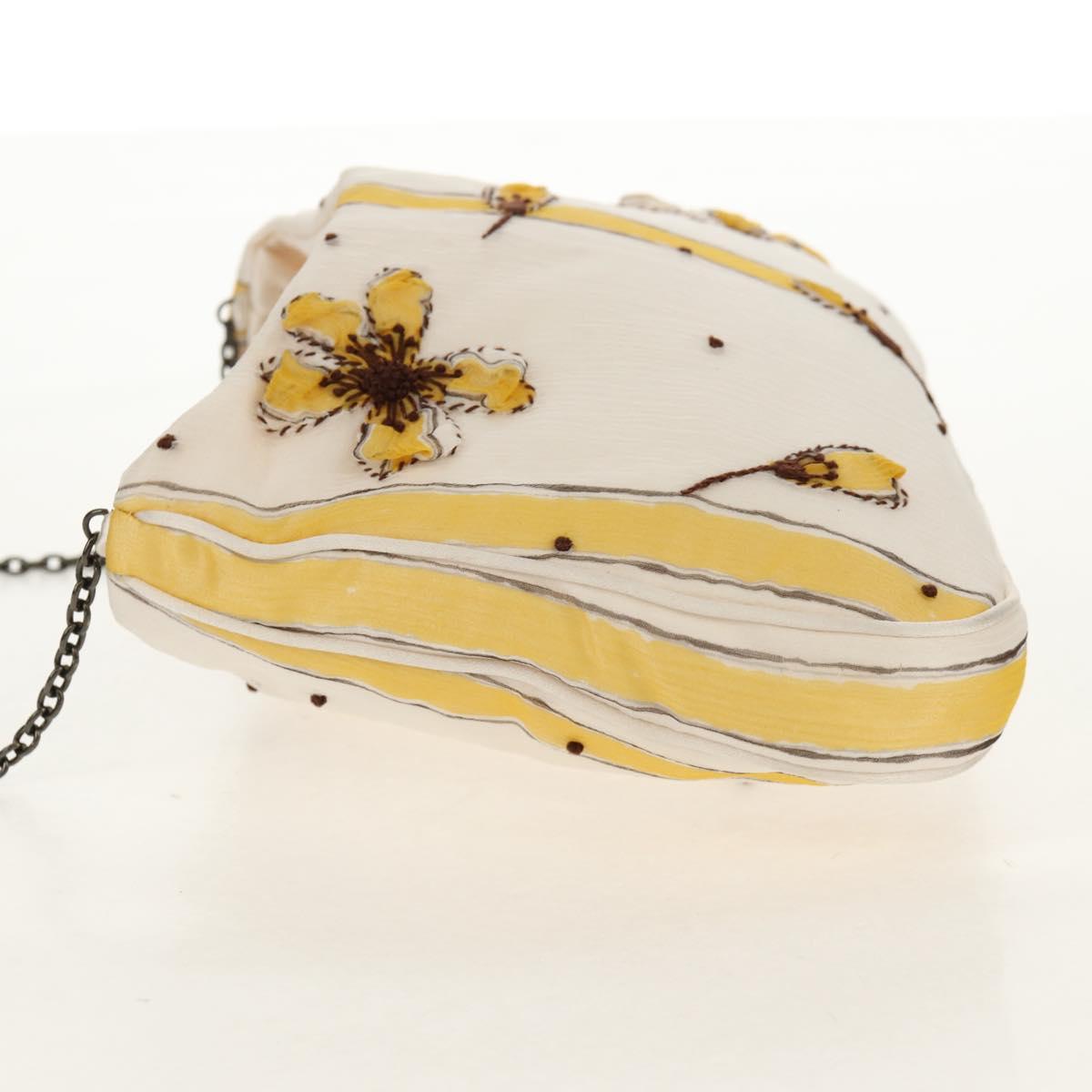 PRADA Chiffon Anemone Chain Shoulder Bag Silk White Auth 156180V