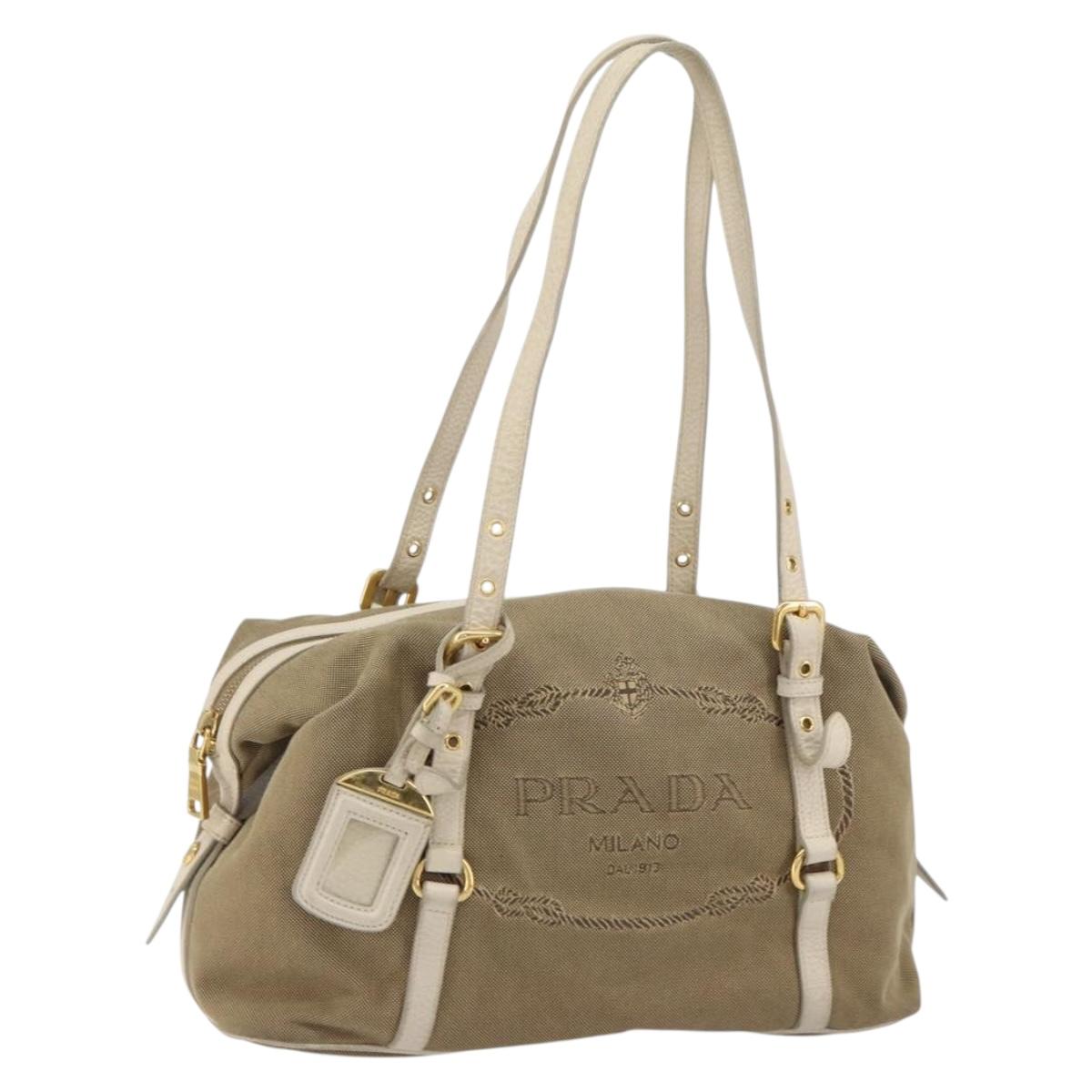 PRADA Tote Bag Canvas Brown Gold Auth 156181