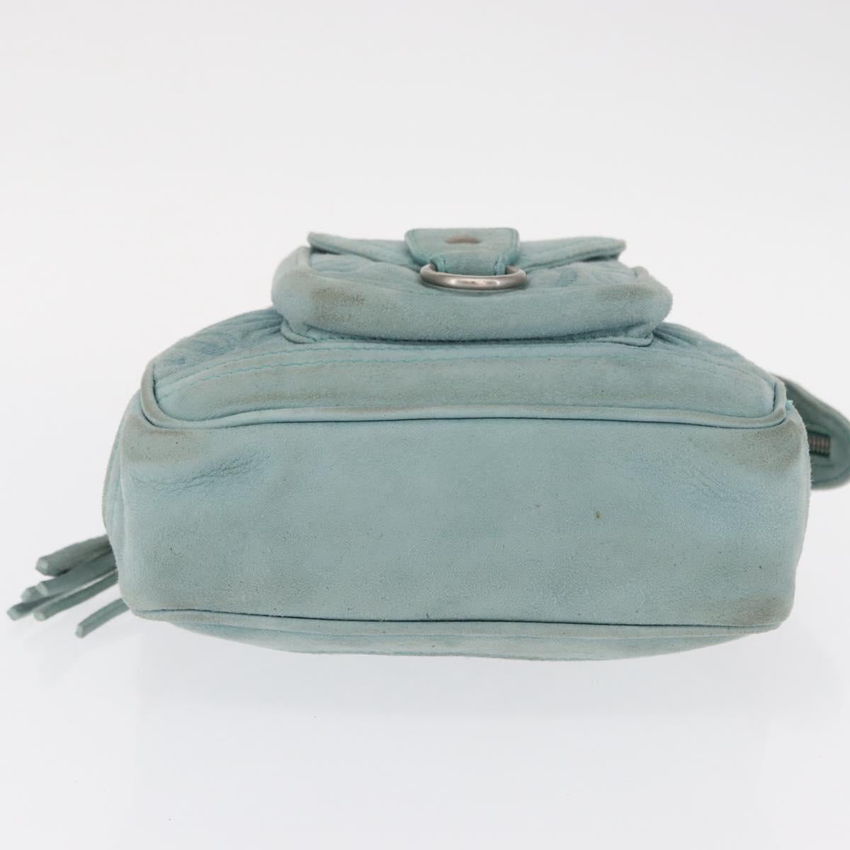 LOEWE Anagram Hand Bag Suede Turquoise Blue Silver Auth 156184