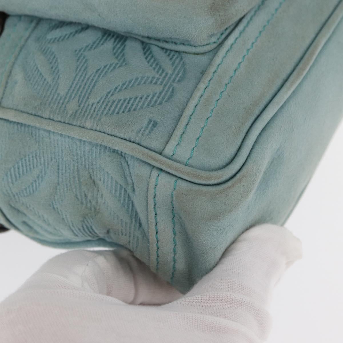 LOEWE Anagram Hand Bag Suede Turquoise Blue Silver Auth 156184