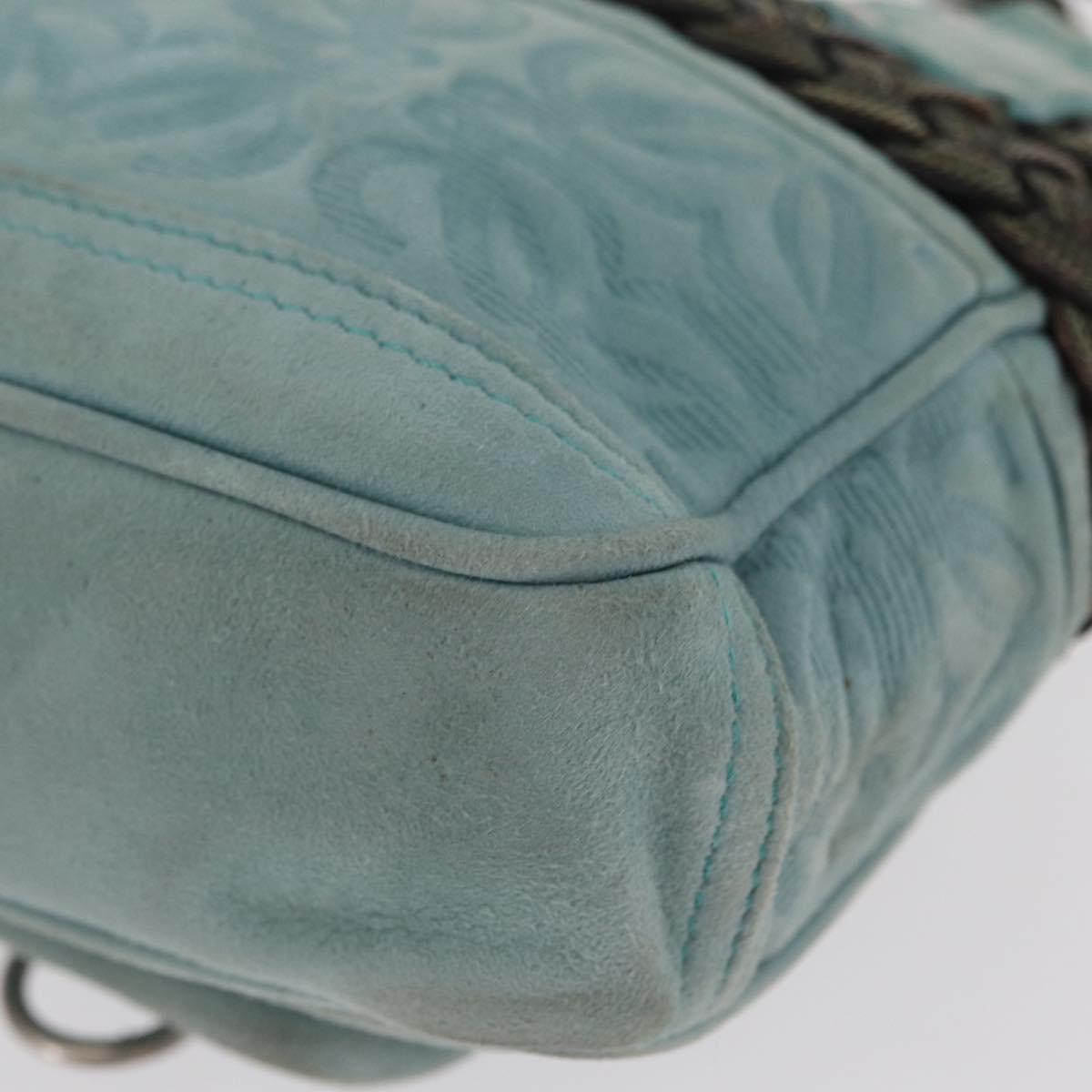 LOEWE Anagram Hand Bag Suede Turquoise Blue Silver Auth 156184