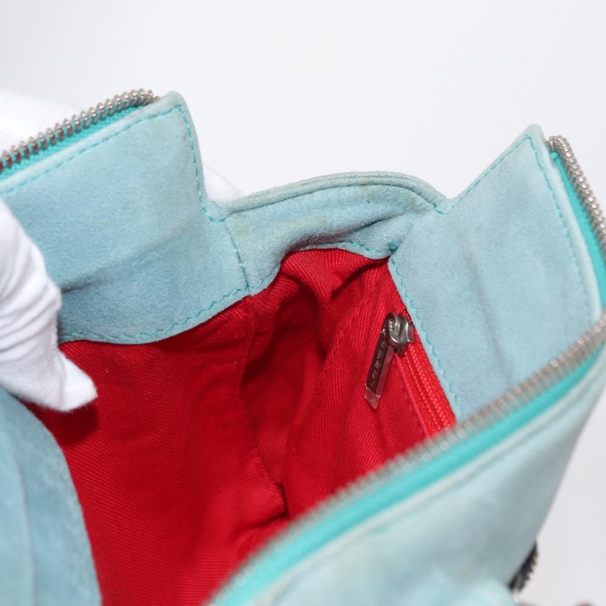 LOEWE Anagram Hand Bag Suede Turquoise Blue Silver Auth 156184
