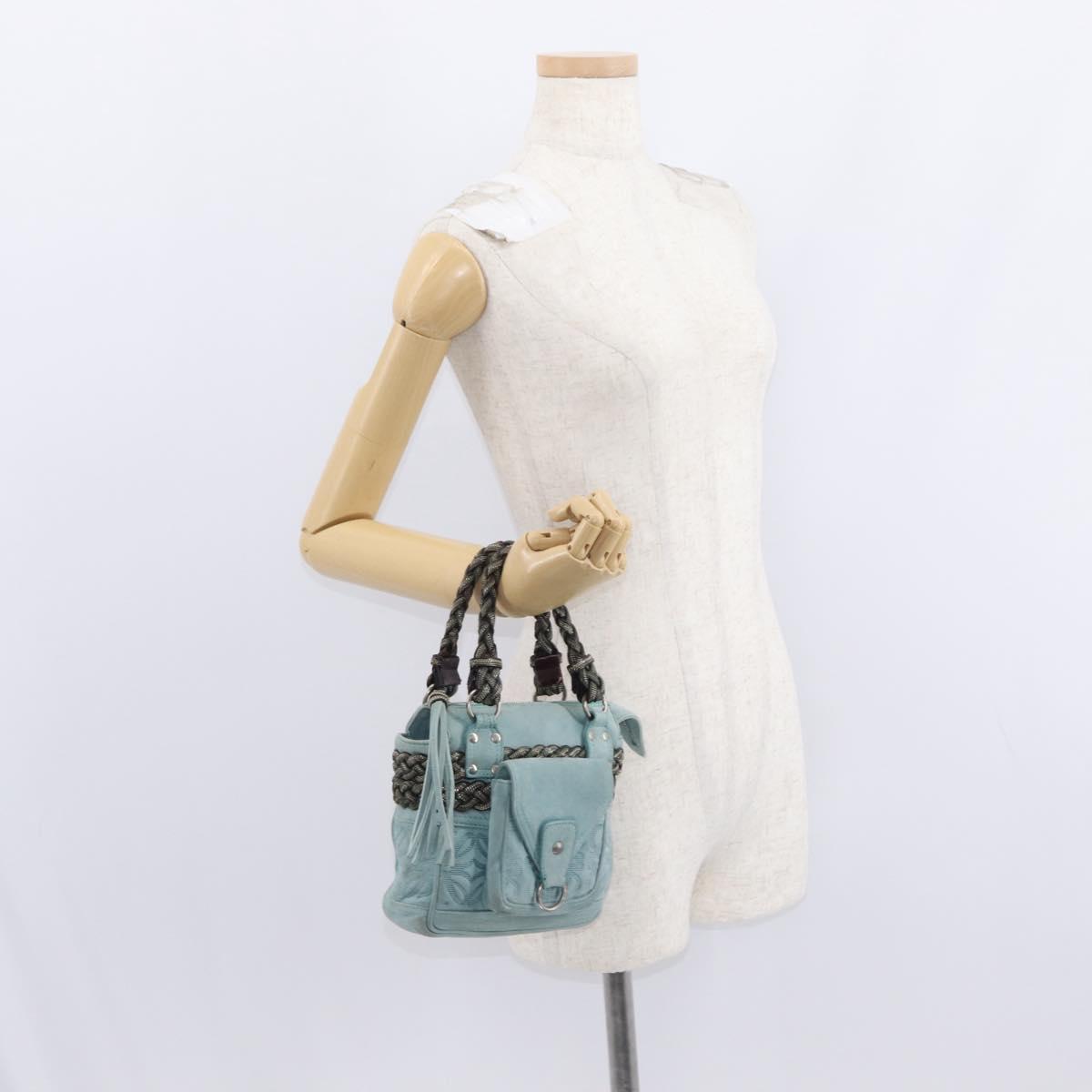 LOEWE Anagram Hand Bag Suede Turquoise Blue Silver Auth 156184