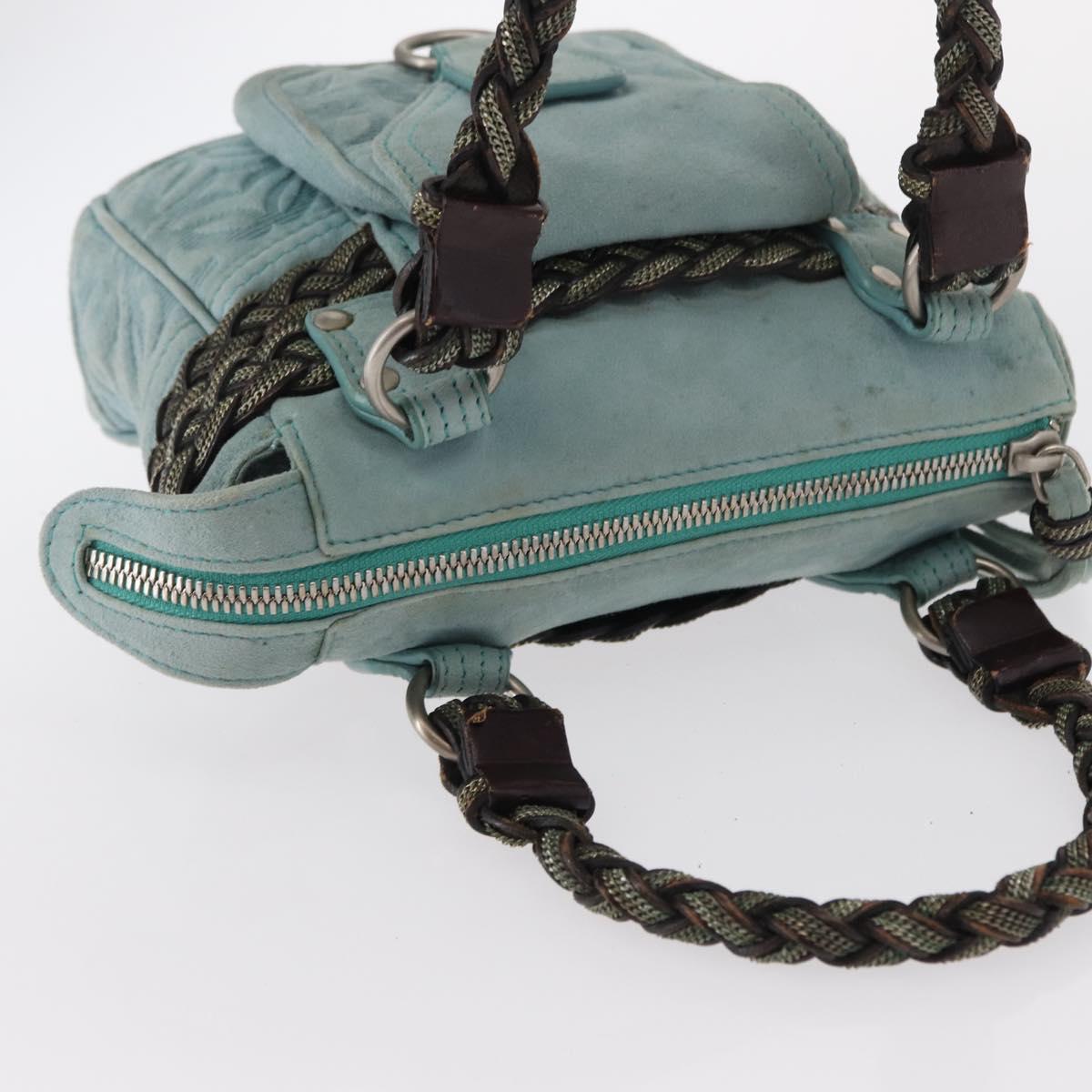 LOEWE Anagram Hand Bag Suede Turquoise Blue Silver Auth 156184