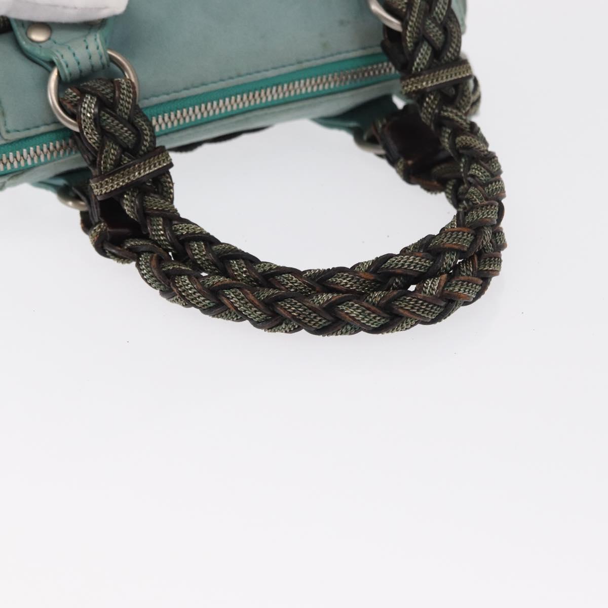 LOEWE Anagram Hand Bag Suede Turquoise Blue Silver Auth 156184