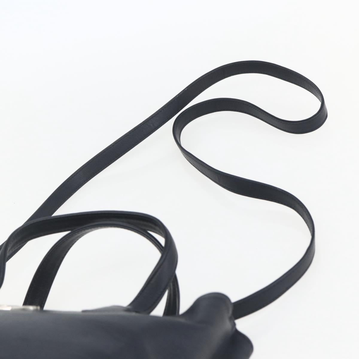 Christian Dior Hand Bag Leather 2way Navy Silver Auth 156185V