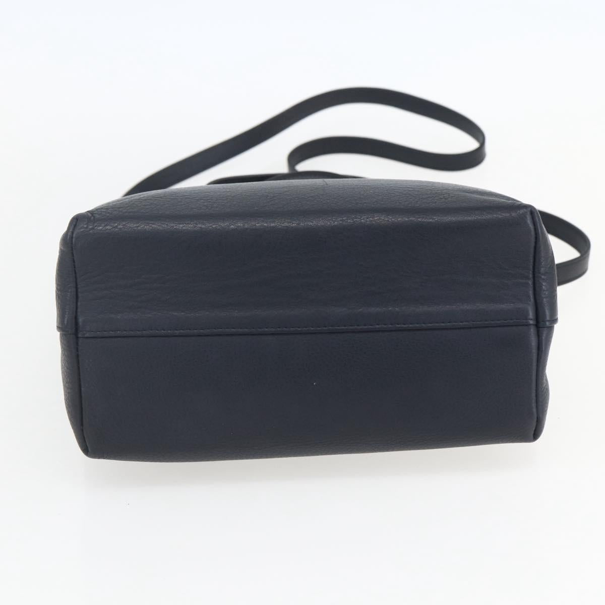 Christian Dior Hand Bag Leather 2way Navy Silver Auth 156185V