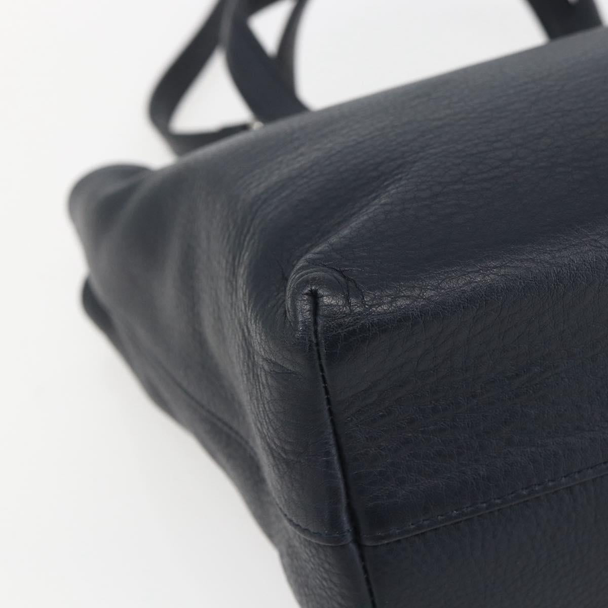 Christian Dior Hand Bag Leather 2way Navy Silver Auth 156185V