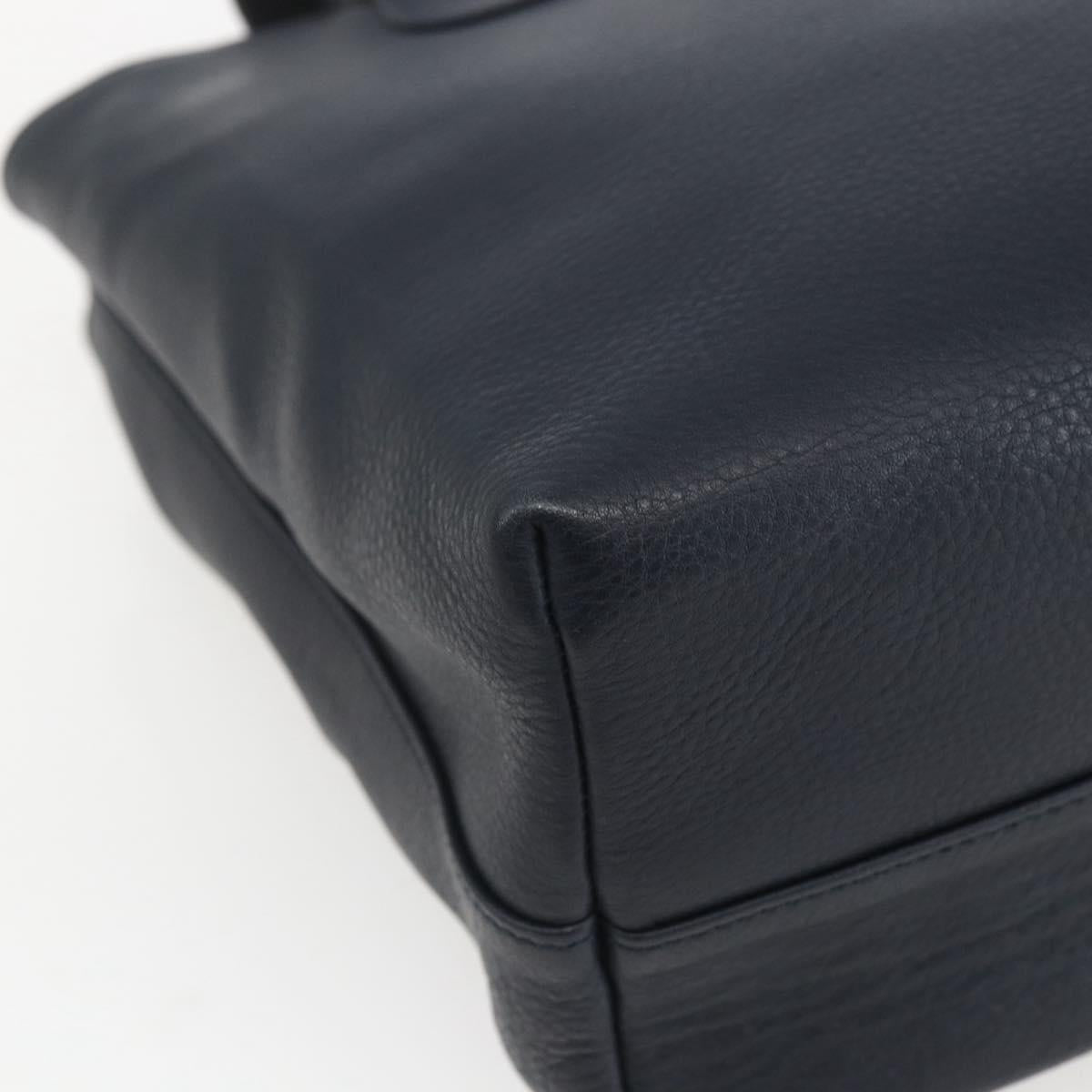 Christian Dior Hand Bag Leather 2way Navy Silver Auth 156185V