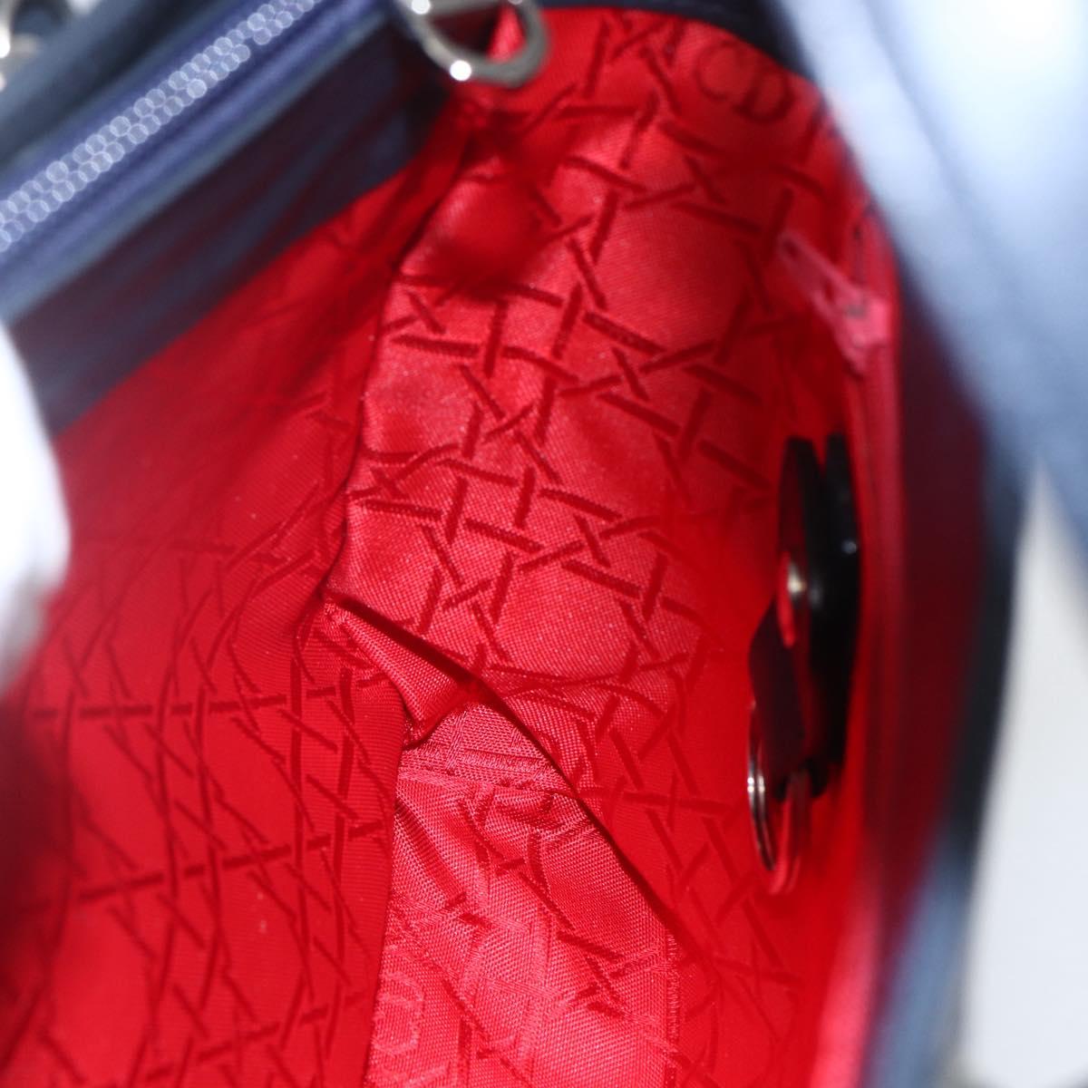 Christian Dior Hand Bag Leather 2way Navy Silver Auth 156185V