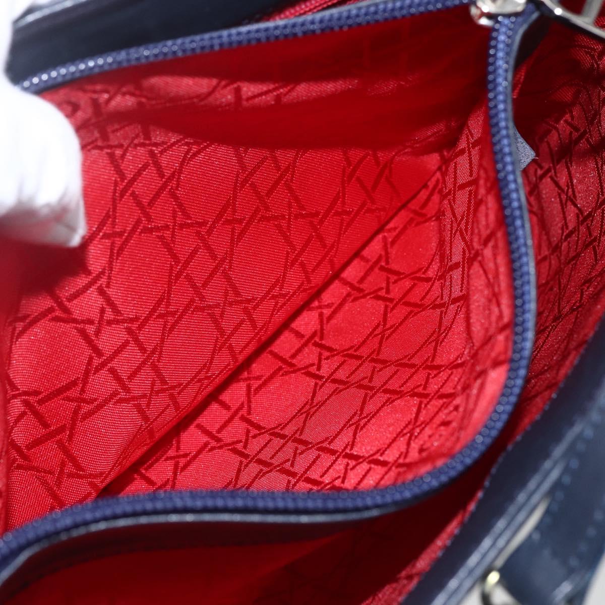 Christian Dior Hand Bag Leather 2way Navy Silver Auth 156185V