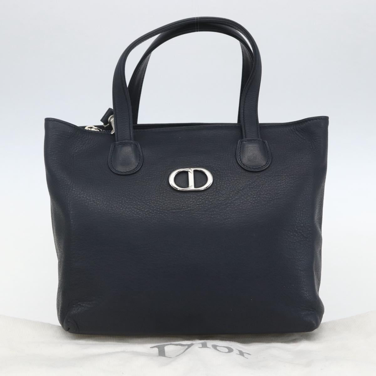 Christian Dior Hand Bag Leather 2way Navy Silver Auth 156185V
